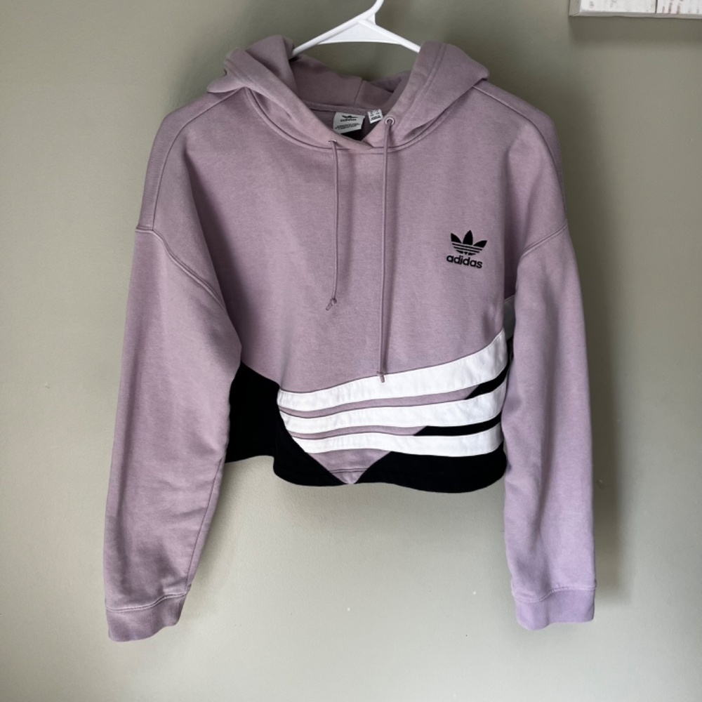 Adidas Bossy 90s Oversized Trefoil Cropped Hoodie Sweatshirt/Size Medium - Picture 6 of 16